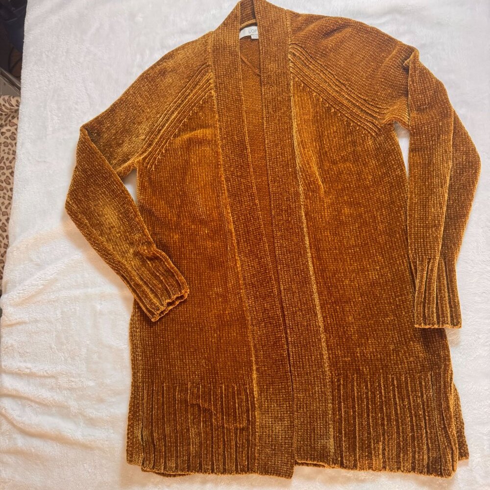 A0006 Loft Gold Mustard Yellow Chenille Long Cardigan XS - Picture 11 of 14